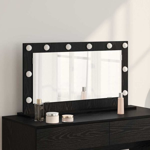vidaXL Vanity Mirror with LED Strip Lights Black Oak 80 x 45 x 18 cm