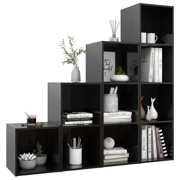 vidaXL 4 Piece TV Cabinet Set High Gloss Black Engineered Wood
