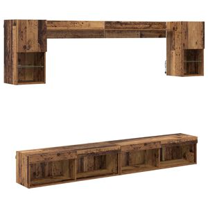 vidaXL TV Wall Units with LED 6 pcs Old Wood Engineered Wood