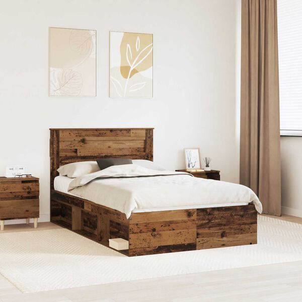 vidaXL Bed Frame with Headboard Old Wood 120 x 200 cm Solid Pine Wood