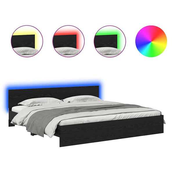 vidaXL Bed Frame with Headboard Black Oak 200 x 200 cm Engineered Wood