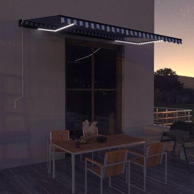vidaXL Awning with Wind Sensor & LED 450x300 cm Blue and White