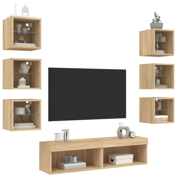 vidaXL 8 Piece TV Wall Units with LED Sonoma Oak Engineered Wood