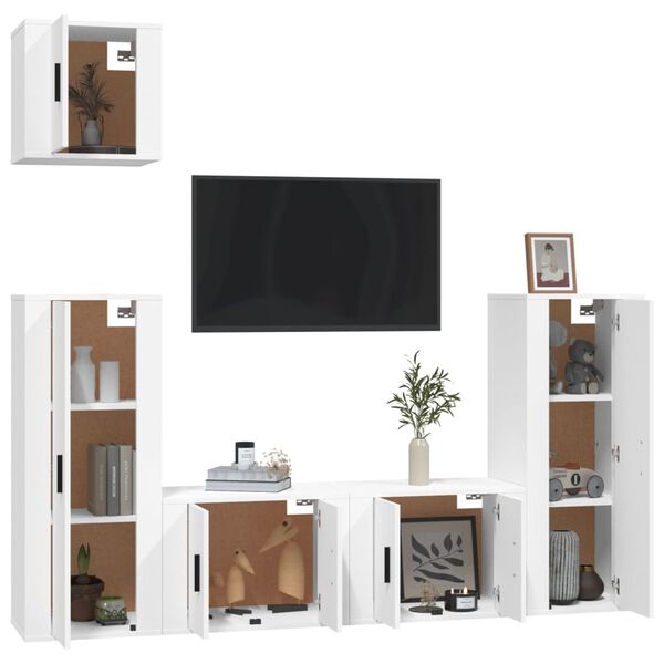 vidaXL 5 Piece TV Cabinet Set White Engineered Wood