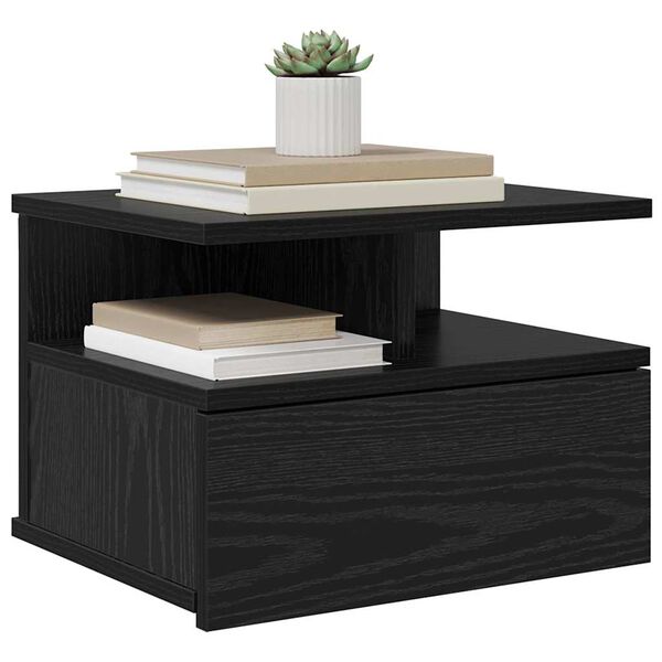 vidaXL Floating Nightstand with Drawer 2 pcs Black Oak 40 x 31 x 28 cm