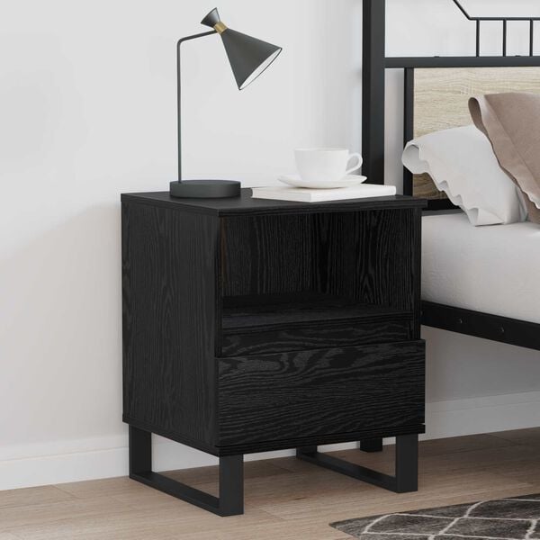 vidaXL Bed Cabinet Black Oak 40 x 35 x 50 cm Engineered Wood