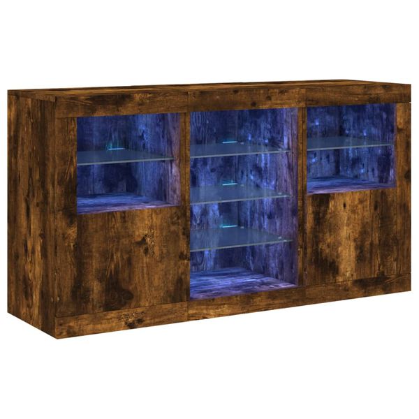 vidaXL Sideboard with LED Lights Smoked Oak 123x37x67 cm