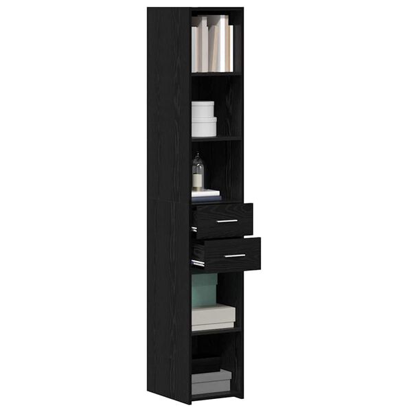 vidaXL Bookcase with Drawer Black Oak 30 x 42.4 x 185.2 cm