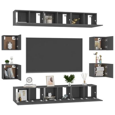 vidaXL 10 Piece TV Cabinet Set Grey Engineered Wood