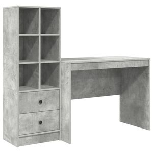 vidaXL Desk with Drawer 2 pcs Concrete Grey