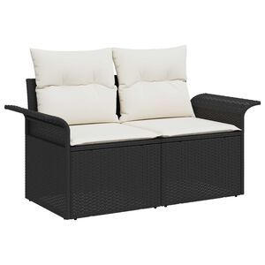 vidaXL Garden Sofa with Cushion Black 141 x 62 x 69cm Poly Rattan