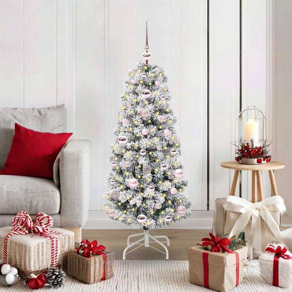 vidaXL Artificial Hinged Christmas Tree Green and White 120 cm