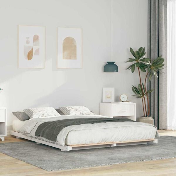 vidaXL Floor Bed Frame White 160 x 220 cm Solid pine wood