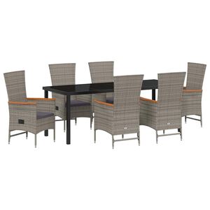 vidaXL Garden Dining Set with Cushion 7 pcs Grey Poly Rattan