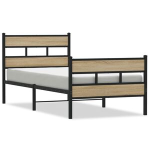 vidaXL Metal Bed Frame without Mattress Sonoma Oak 90x190 cm Single