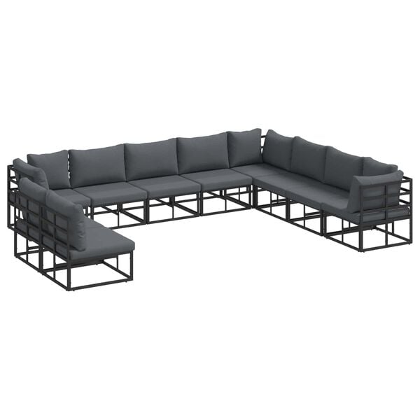vidaXL Garden Sofa Set with Cushion 10 pcs Black Aluminium