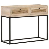 vidaXL Console Table 100x35x76 cm Solid Mango Wood and Natural Cane