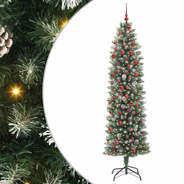 vidaXL Artificial Slim Christmas Tree Green and white 210 cm