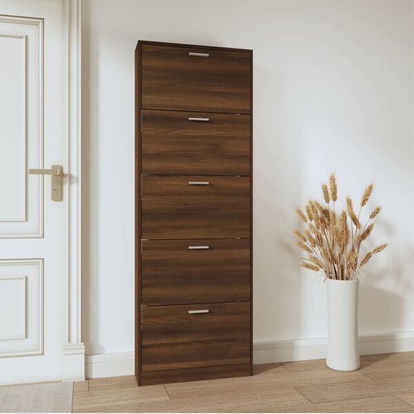 vidaXL Shoe Cabinet Brown Oak 59x17x169 cm Engineered Wood