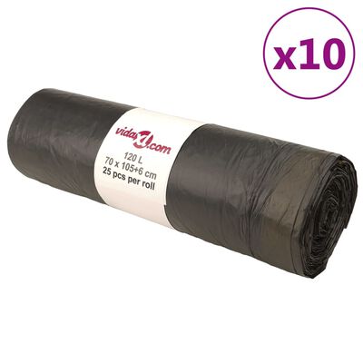vidaXL Bin Bags with Drawstrings 250 pcs Black 120 L