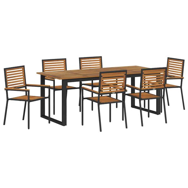 vidaXL Garden Dining Set 7 pcs Black Solid Acacia Wood