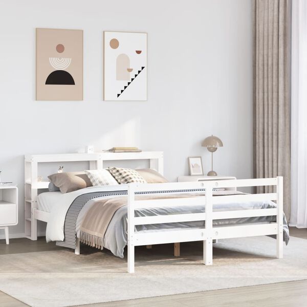 vidaXL Bed Frame without Mattress White 150x200 cm King Size Solid Wood Pine