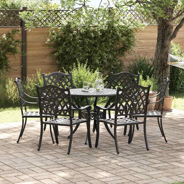 vidaXL Garden Dining Set 7 pcs Black Aluminium