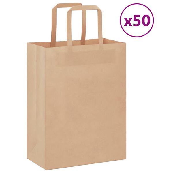 vidaXL Paper Bags 50 pcs with Handles Brown 21x11x28 cm