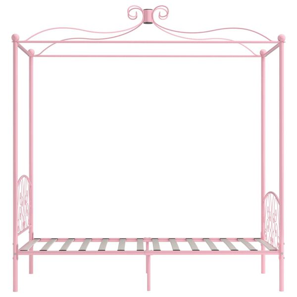 vidaXL Canopy Bed Frame without Mattress Pink Metal 100x200 cm