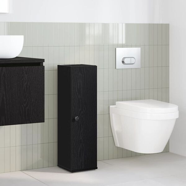 vidaXL Bathroom Cabinet with Roll Holder Black 20.5x22x72 cm