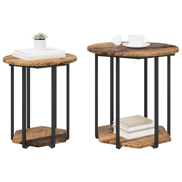 vidaXL Side Table Set 2 pcs Old wood and Black 50 x 50 x 50.5 cm