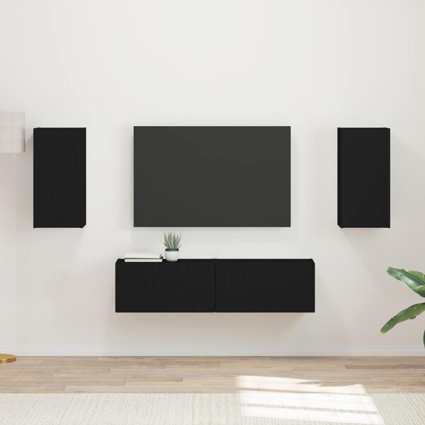 vidaXL TV Cabinet Set 4 pcs Black Engineered Wood