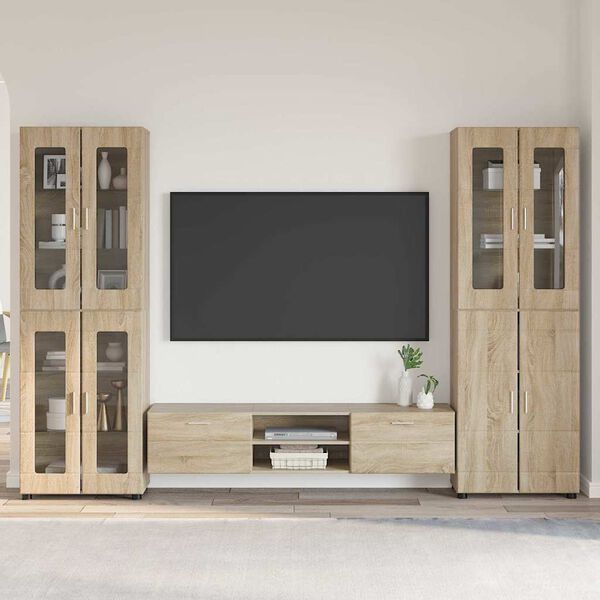 vidaXL TV Cabinet Set with Drawer with Door Sonoma Oak Engineered Wood