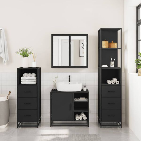 vidaXL 4&nbsp;Piece Bathroom Furniture Set&nbsp;Black Engineered Wood