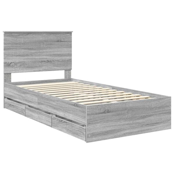 vidaXL Bed Frame with Drawer Grey Sonoma 100 x 200 cm Engineer Wood