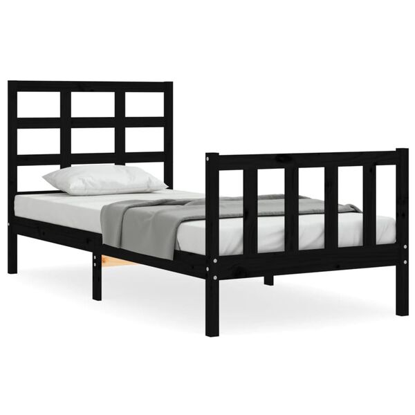 vidaXL Bed Frame without Mattress Black Small Single Solid Wood Pine