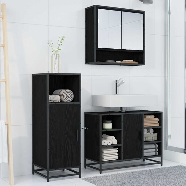 vidaXL Bathroom Furniture Set 3 pcs Black Oak Engineered Wood