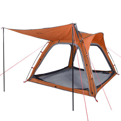 vidaXL Camping Tent 4-Person Grey and Orange Quick Release Waterproof