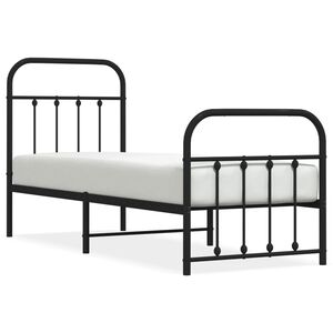 vidaXL Metal Bed Frame without Mattress with Footboard Black 75x190cm