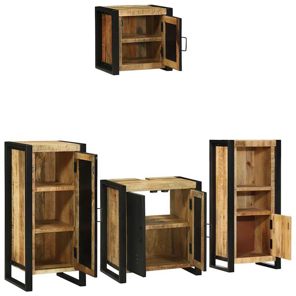 vidaXL Bathroom Furniture Set with Shelf 4 pcs Brown Solid Mango Wood