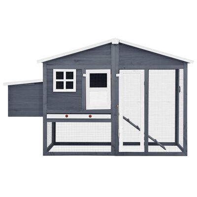 vidaXL Chicken Coop with Nest Box Grey and White Solid Fir Wood