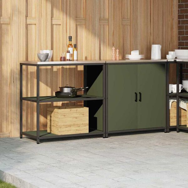 vidaXL Kitchen Storage Set with Shelf 2 pcs Olive Green Steel