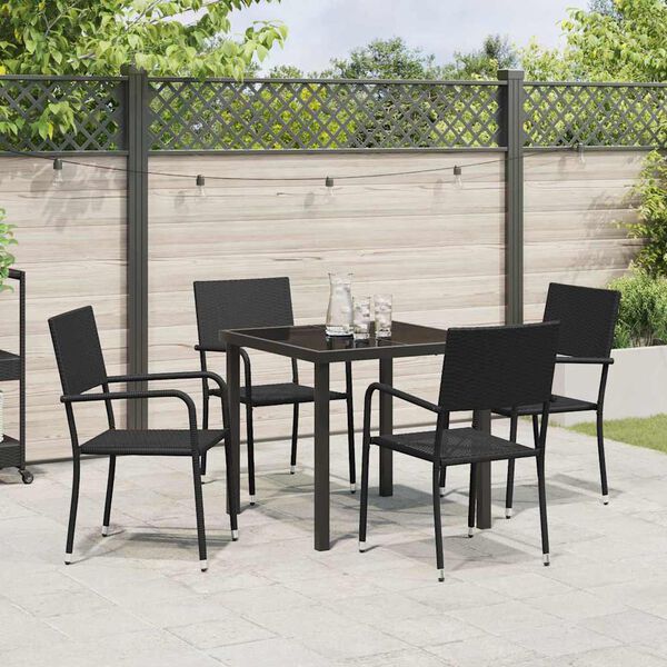vidaXL Garden Dining Set with Cushion 5 pcs Black Poly Rattan