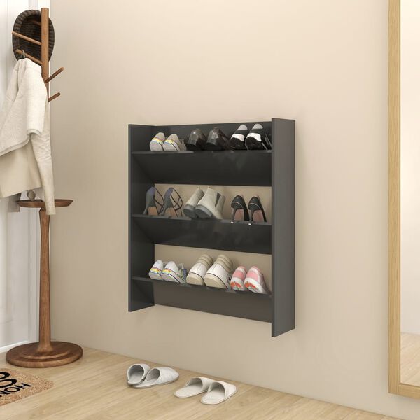 vidaXL Wall Shoe Cabinet Grey 80x18x90 cm Engineered Wood