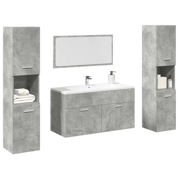 vidaXL 4 Piece Bathroom Furniture Set Concrete Grey Engineered Wood