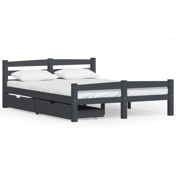 vidaXL Bed Frame without Mattress Dark Grey Solid Pinewood 140x200 cm (322092+321990)