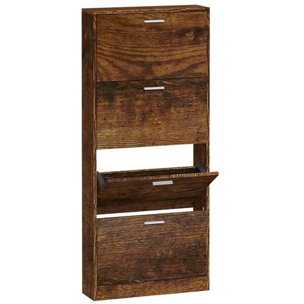 vidaXL Shoe Cabinet Smoked Oak 59x17x150 cm Engineered Wood