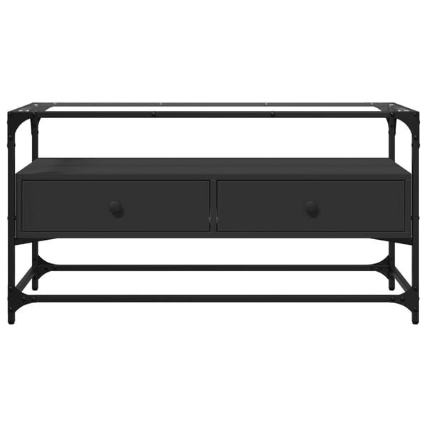 vidaXL TV Cabinet with Glass Top Black 98x35x51 cm Engineered Wood