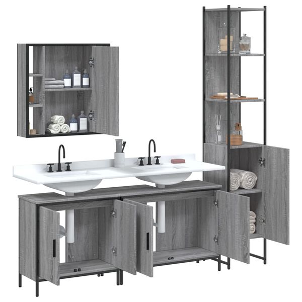 vidaXL 4 Piece Bathroom Cabinet Set Grey Sonoma Engineered Wood