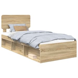 vidaXL Bed Frame with Headboard Sonoma Oak 75 x 190 cm Solid Pine Wood